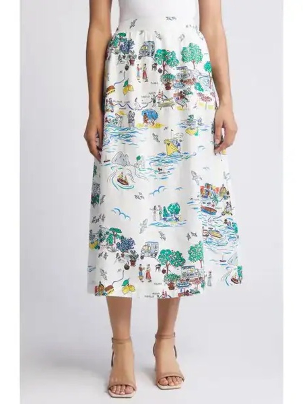 Boden Florence Linen Midi Skirt Amalfi Coast Italy Novelty Print Size 10 R